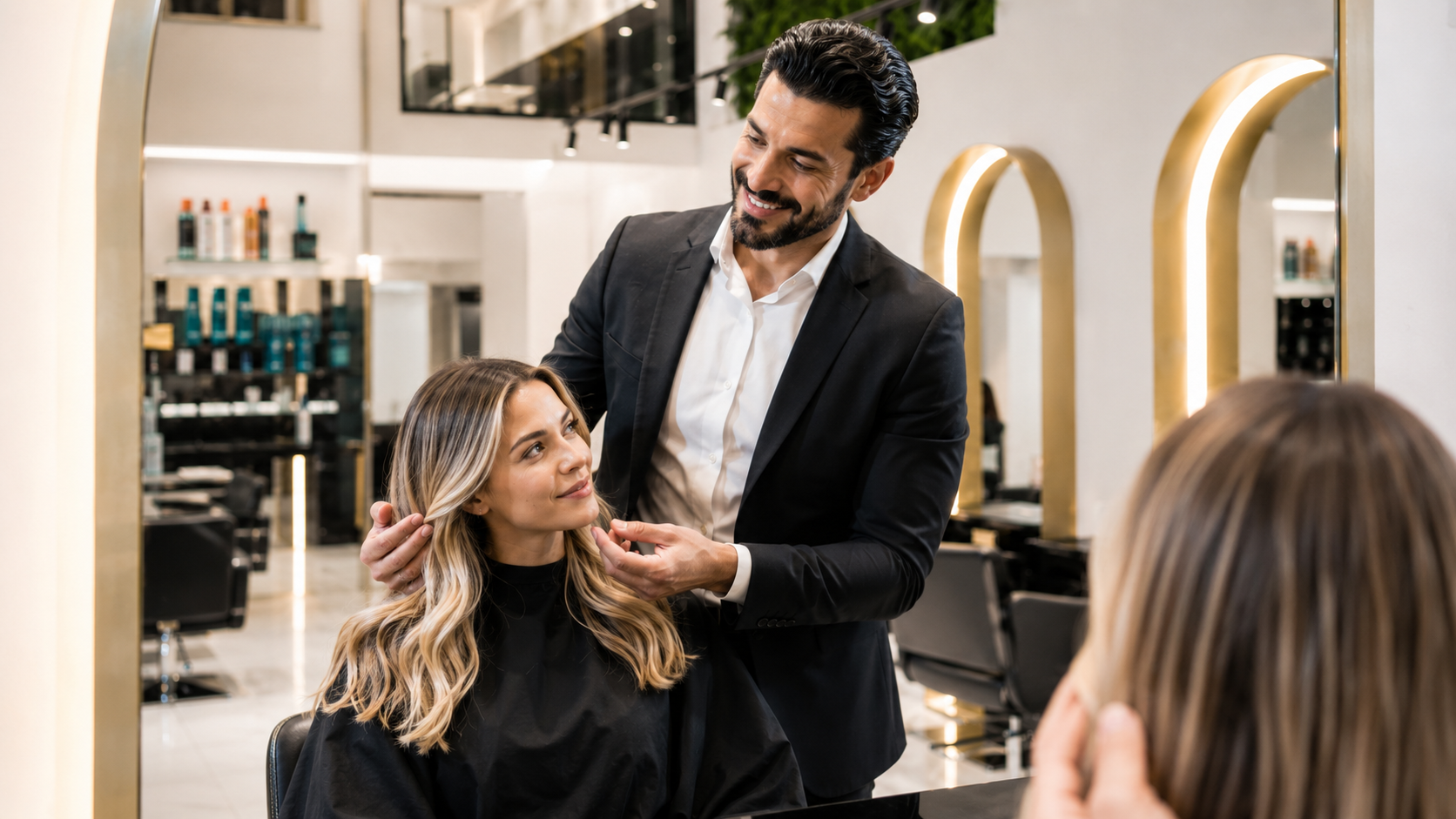 Giannis Karaolis giving a personalised consultation to a client in the Paphos salon