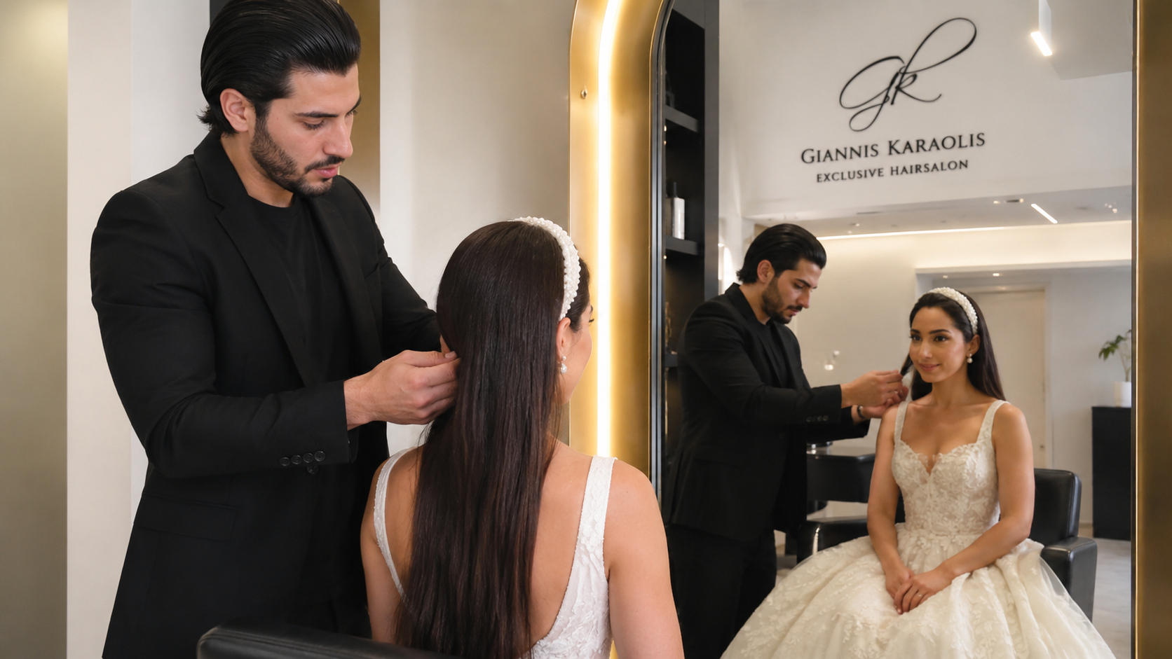 Destination bride having her wedding hair styled in Paphos, Cyprus